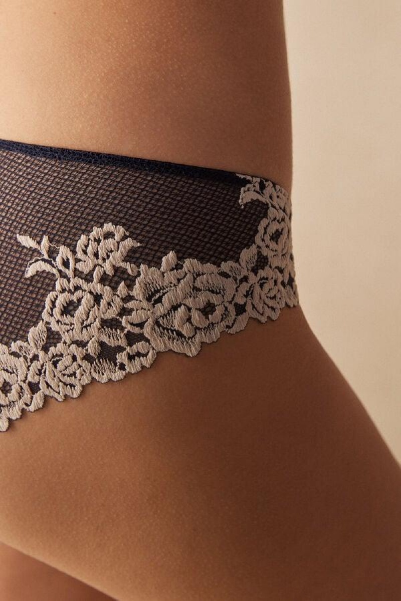 Intimissimi Pretty Flowers Trusser Dame Dyb Blå Lysegul | DK3641SO