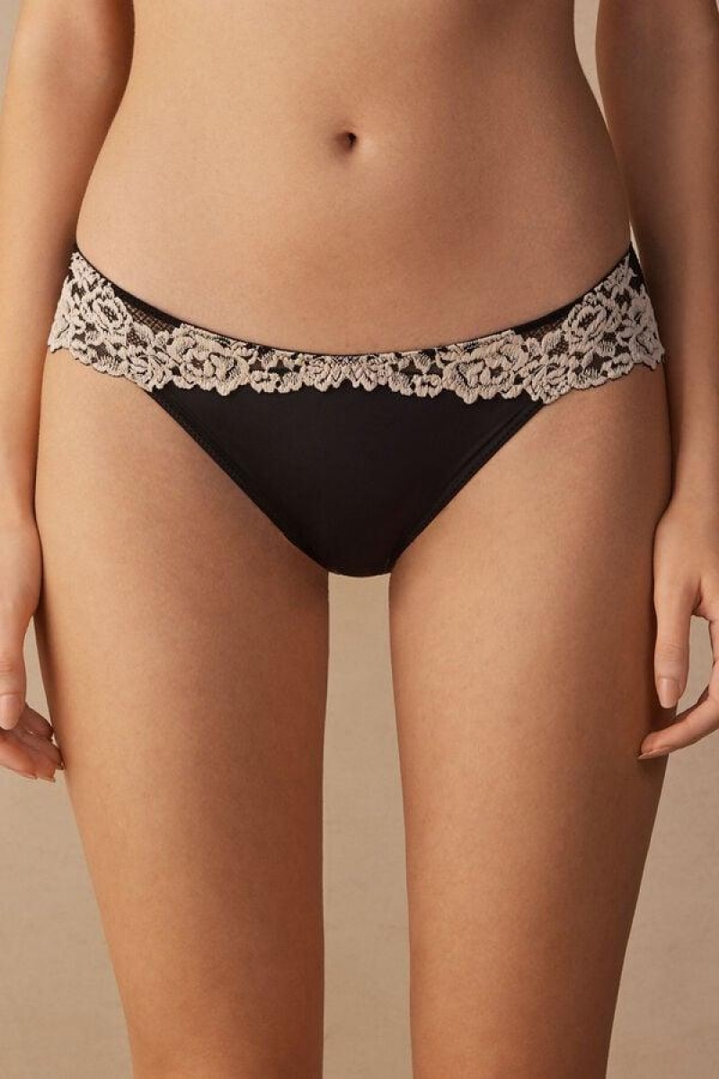 Intimissimi Pretty Flowers Trusser Dame Sort Hvide | DK3639FM