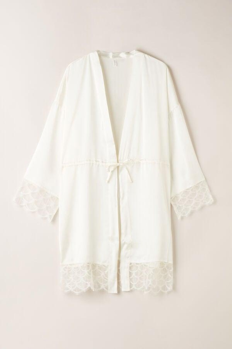 Intimissimi Pure Charme Silk Kimono Pyjamas Dame Hvide | DK3858EX