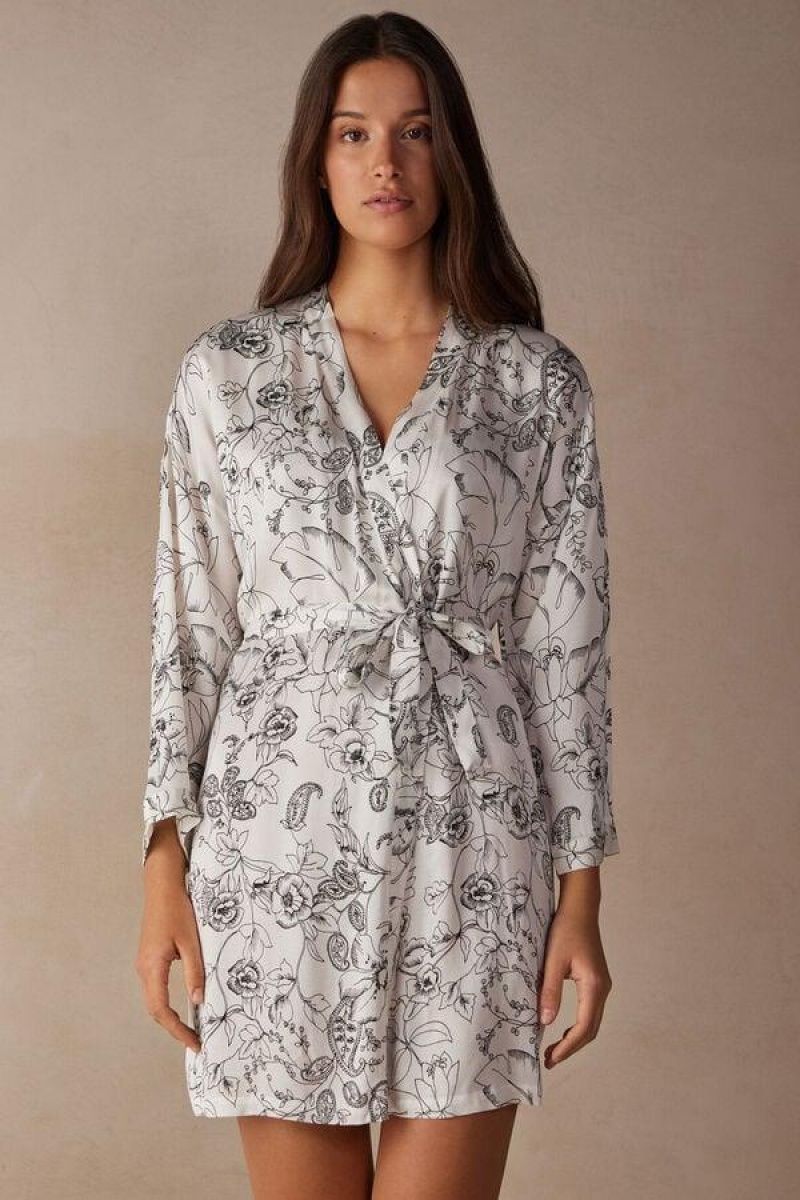 Intimissimi Pure Joy Satin Kimono Pyjamas Dame Hvide Grå | DK3863BC