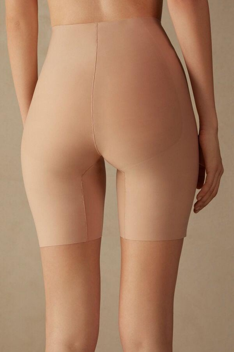 Intimissimi Raw-Cut Microfiber Shorts Trusser Dame Beige | DK3731QZ