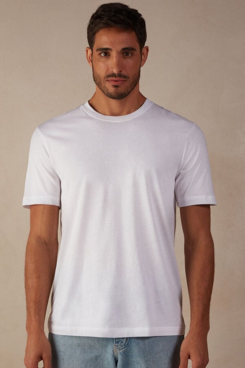 Intimissimi Regular Fit in Extrafine Supima® Bomulds T Shirts Herre Hvide | DK3026SO