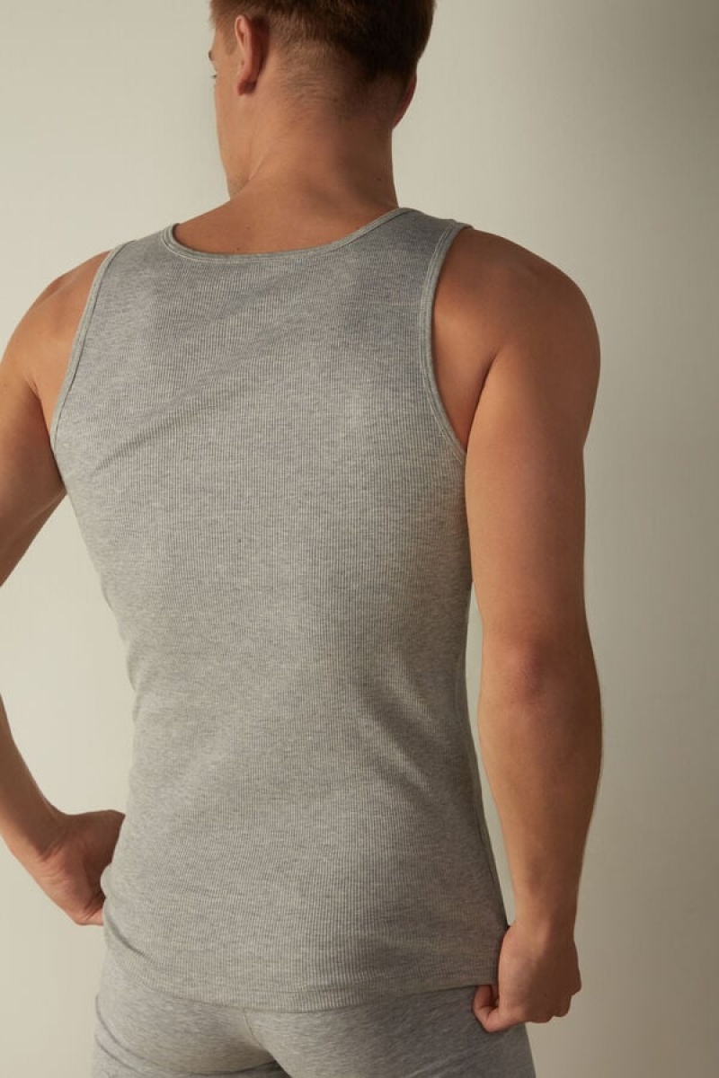 Intimissimi Ribbet Supima Bomulds Tank Top Herre Lysegrå | DK3017XF