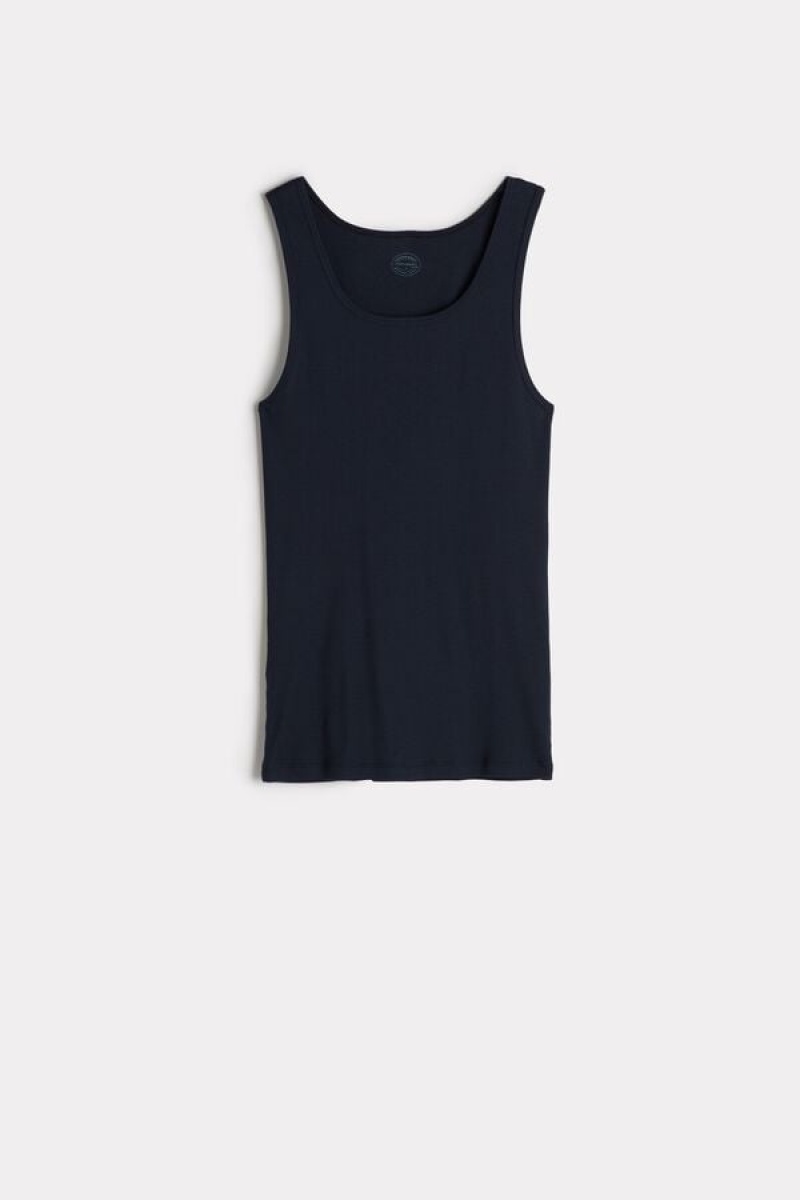 Intimissimi Ribbet Supima Bomulds Tank Top Herre Blå | DK3016CE