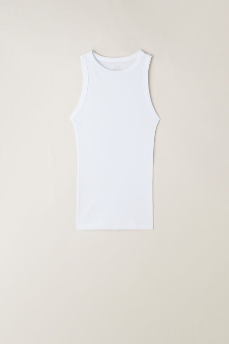 Intimissimi Ribbet in Supima® Bomulds Tank Top Dame Hvide | DK4288HK