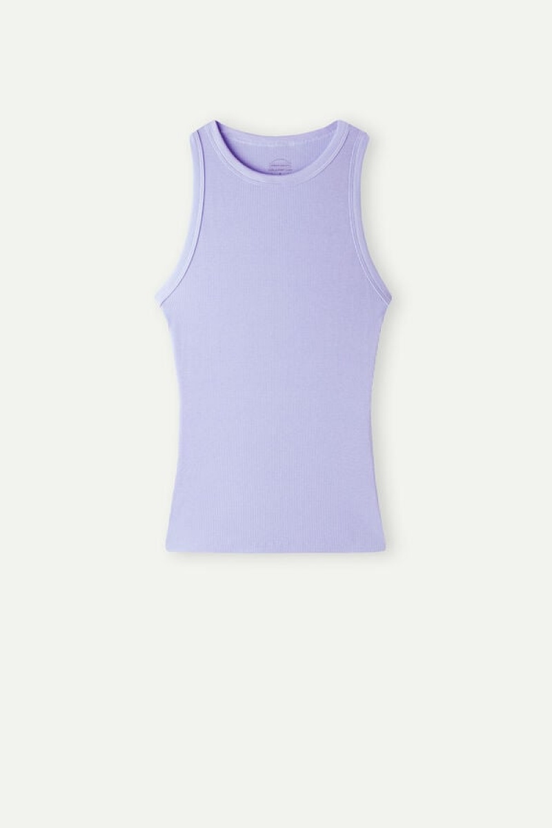 Intimissimi Ribbet in Supima® Bomulds Tank Top Dame Lavendel | DK4284LH