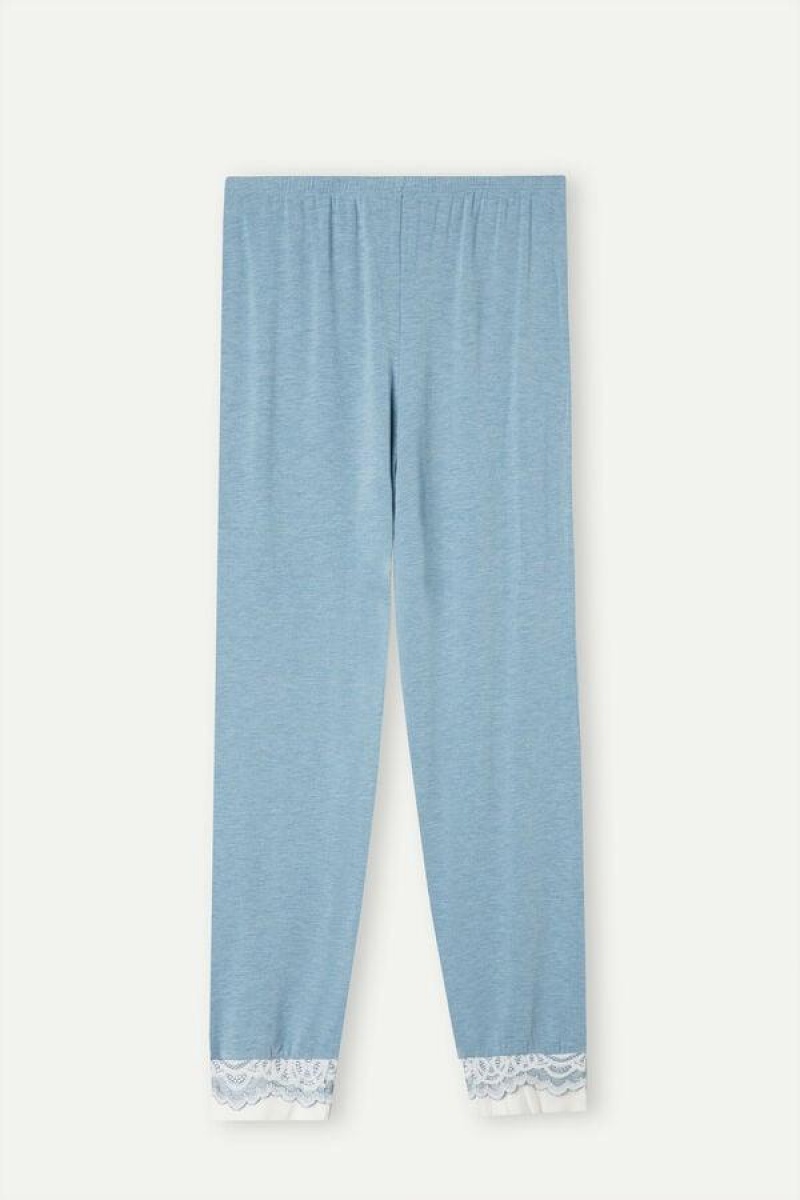 Intimissimi Romantic Bedroom Cuffed Full Length Pants in Modal with Uld Pyjamas Dame Lyseblå | DK4007PQ