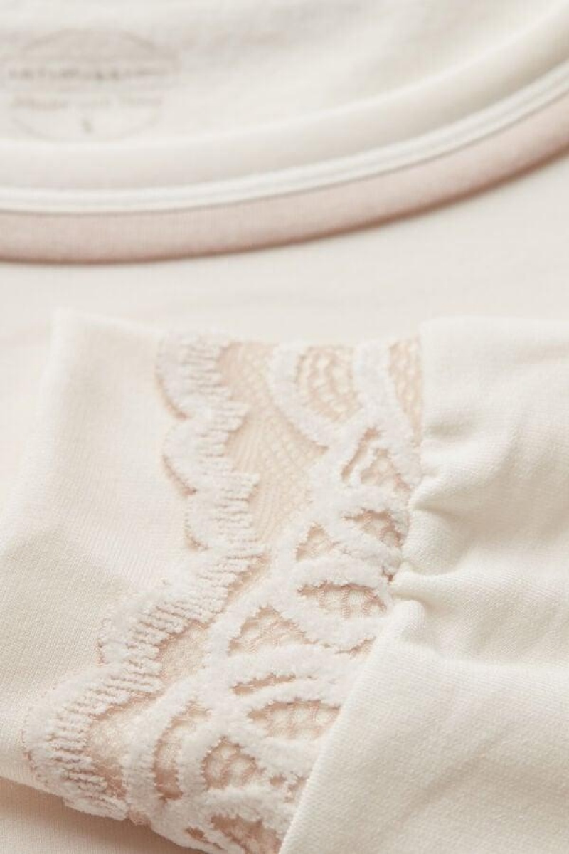 Intimissimi Romantic Bedroom Top in Modal with Uld Pyjamas Dame Hvide Lyserød | DK3904OR