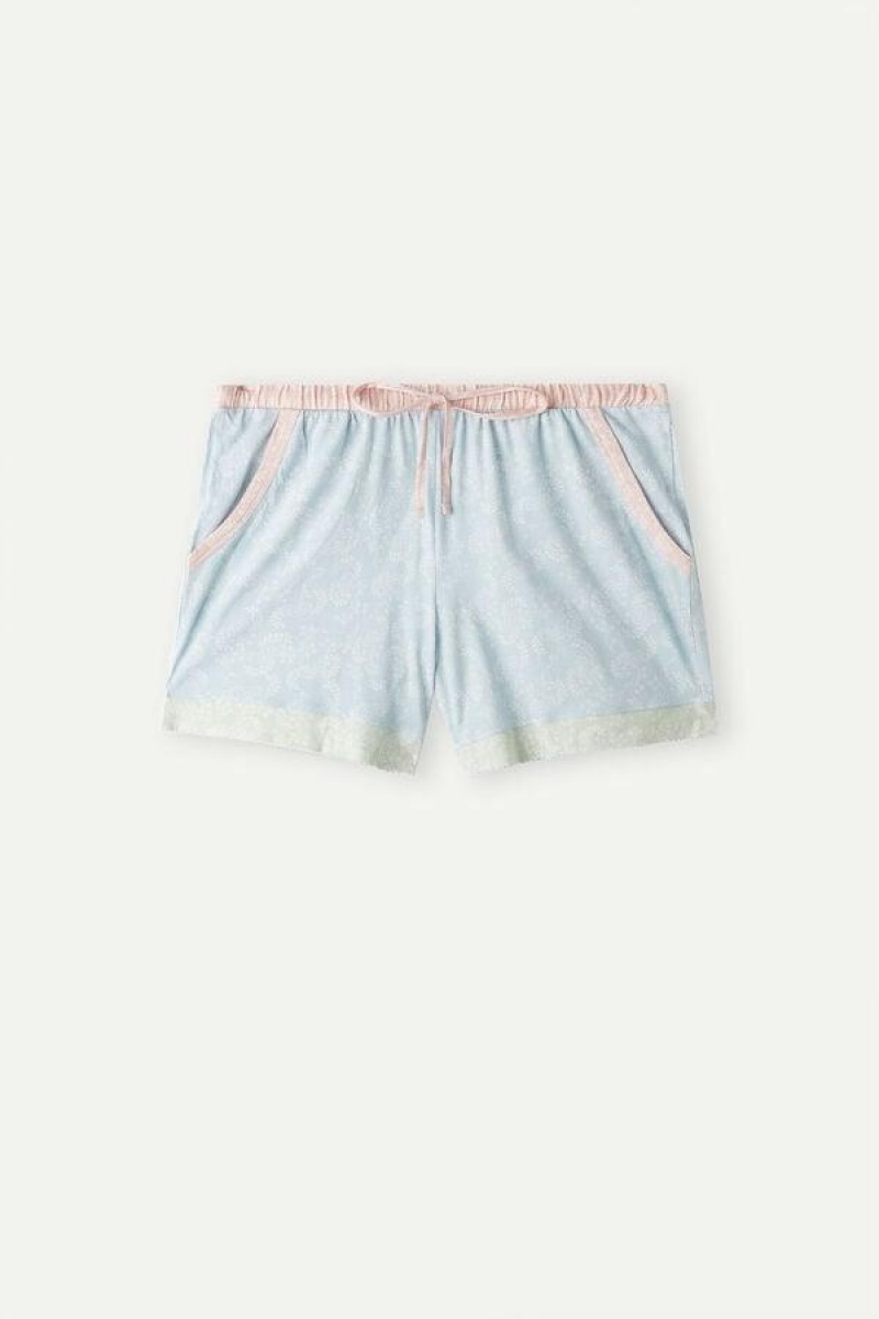 Intimissimi Romantic Cashmere Bomulds Shorts Pyjamas Dame Lyseblå | DK4086PQ