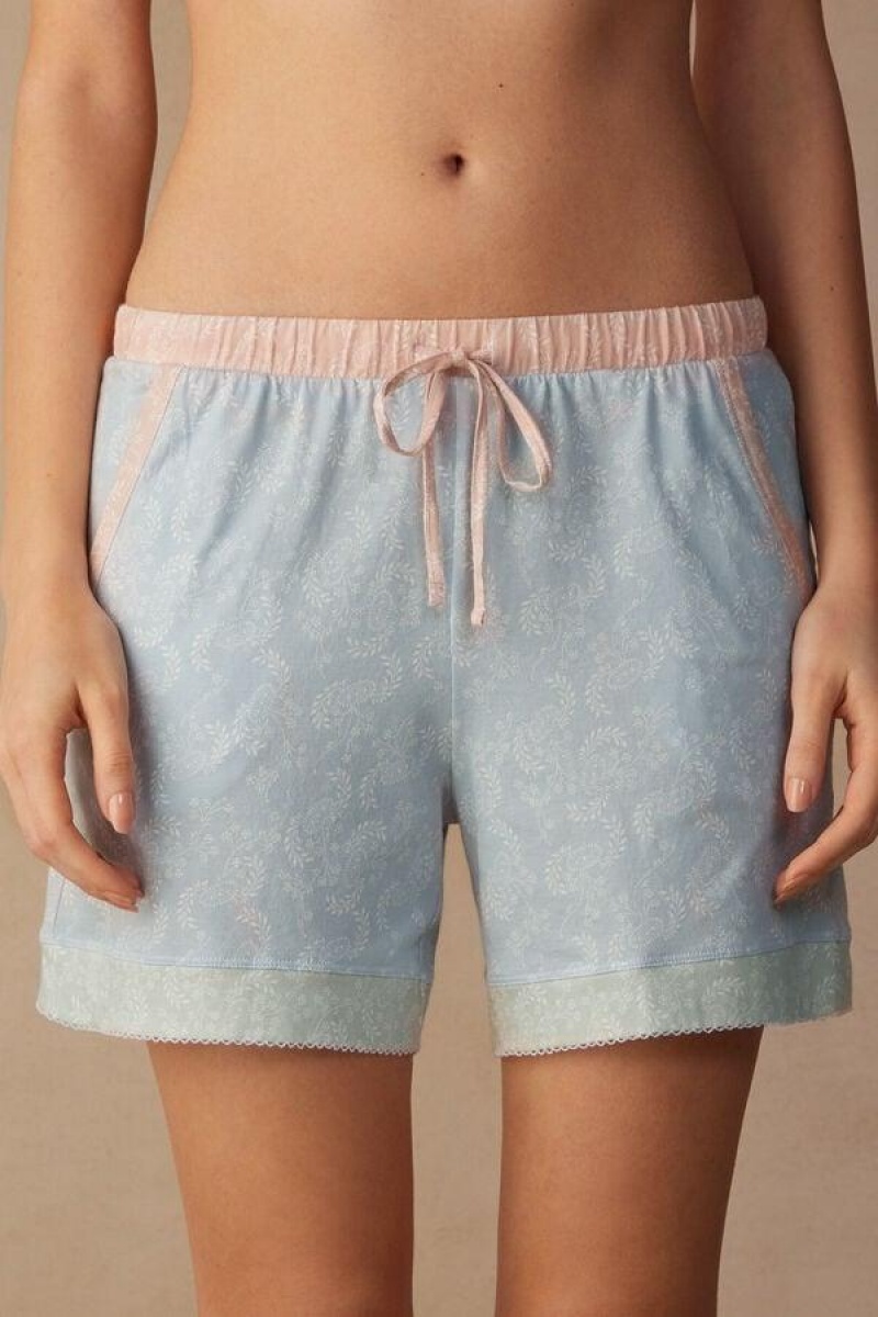 Intimissimi Romantic Cashmere Bomulds Shorts Pyjamas Dame Lyseblå | DK4086PQ