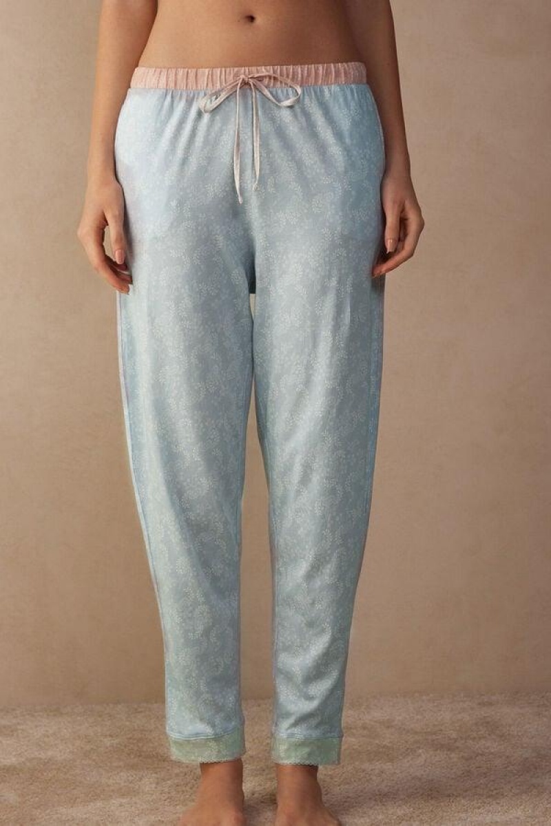 Intimissimi Romantic Cashmere Full Length Bomulds Pants Pyjamas Dame Lyseblå | DK4028HK