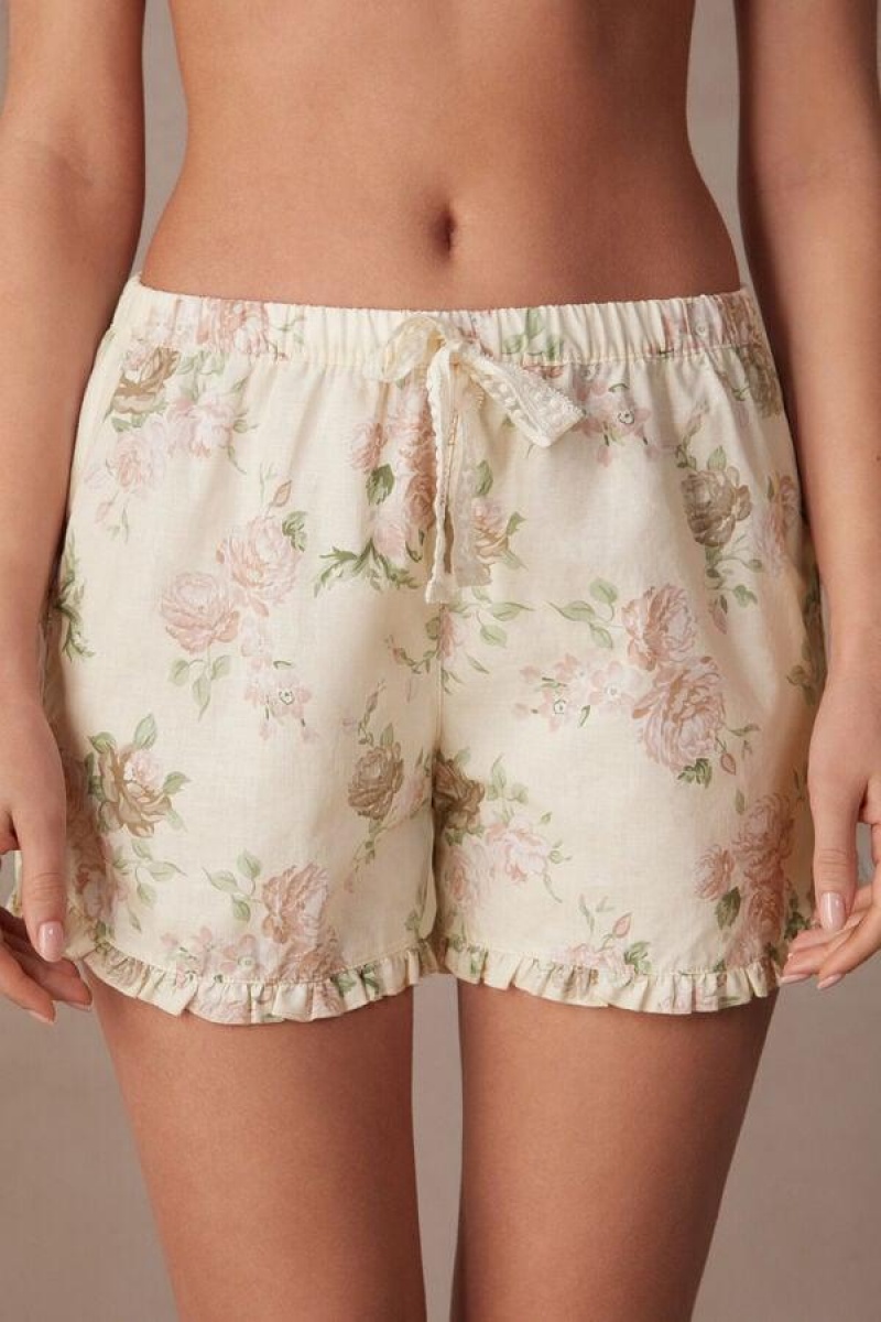 Intimissimi Scent of Roses Bomulds Cloth Shorts Pyjamas Dame Flerfarvede Hvide | DK4085AP