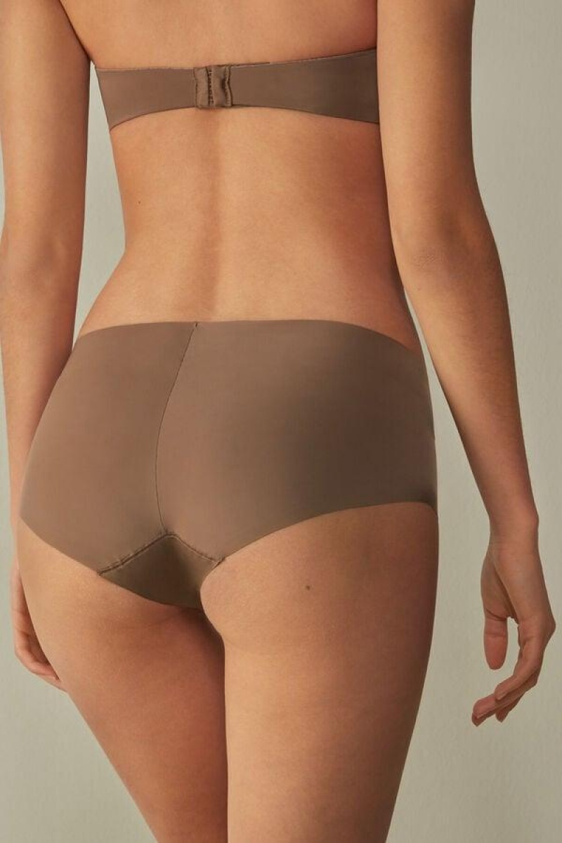 Intimissimi Seamless Microfiber Hipster Trusser Dame Mørkebeige | DK3728RW