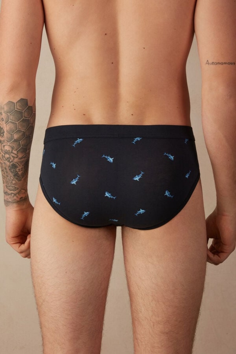 Intimissimi Shark in Stretch Supima® Bomulds Trusser Herre Blå Mørkegrå | DK3340OR