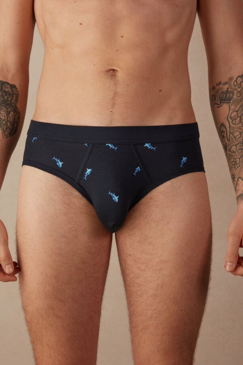 Intimissimi Shark in Stretch Supima® Bomulds Trusser Herre Blå Mørkegrå | DK3340OR