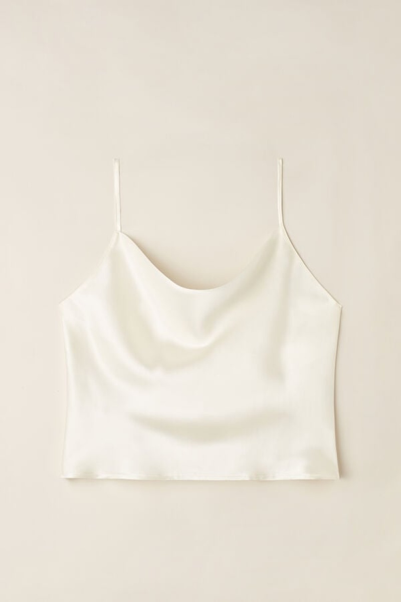 Intimissimi Silk Crop Camisole Tank Top Dame Hvide | DK4301EX