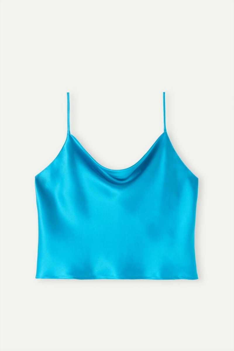 Intimissimi Silk Crop Camisole Tank Top Dame Turkis | DK4299TV