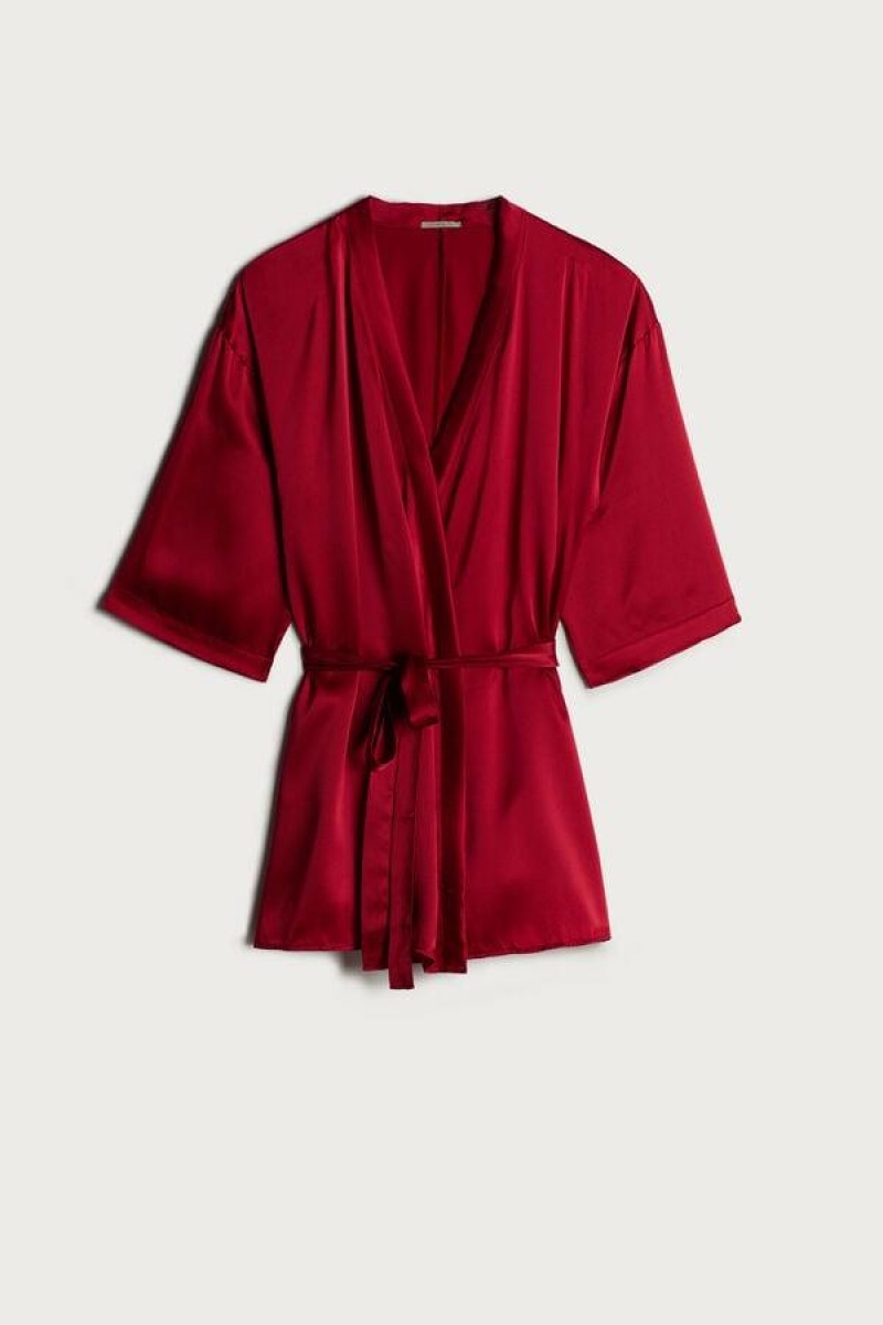 Intimissimi Silk Kimono Pyjamas Dame Rød | DK3845HK