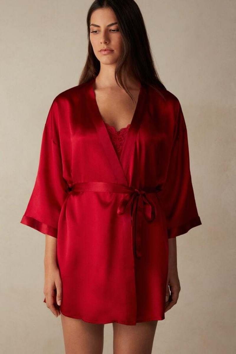 Intimissimi Silk Kimono Pyjamas Dame Rød | DK3845HK