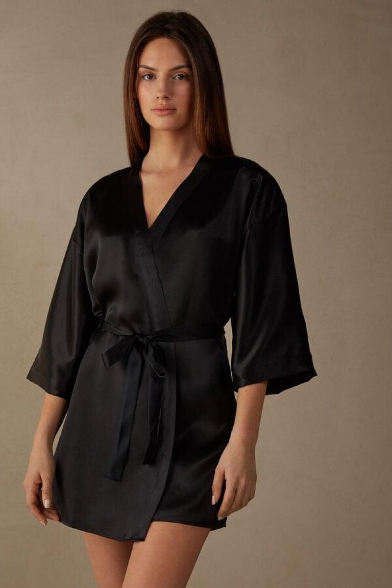 Intimissimi Silk Kimono Pyjamas Dame Sort | DK3844PQ