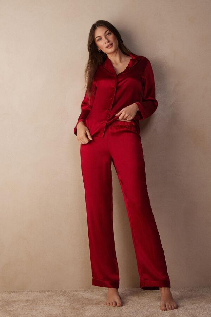 Intimissimi Silk Satin Pants Pyjamas Dame Rød | DK3982PQ