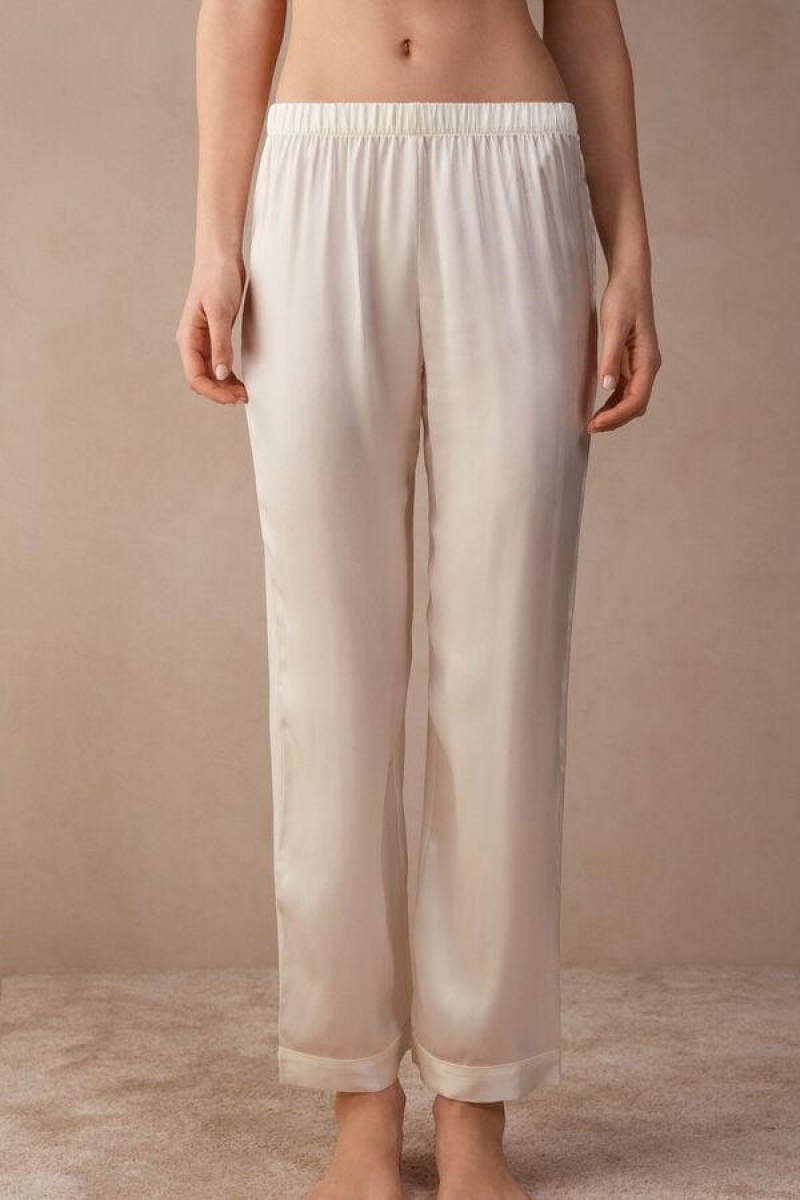 Intimissimi Silk Satin Pants Pyjamas Dame Hvide | DK3978FM