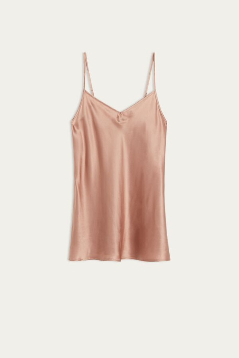 Intimissimi Silk Satin with V-neckline Tank Top Dame Lyserød | DK4352RW