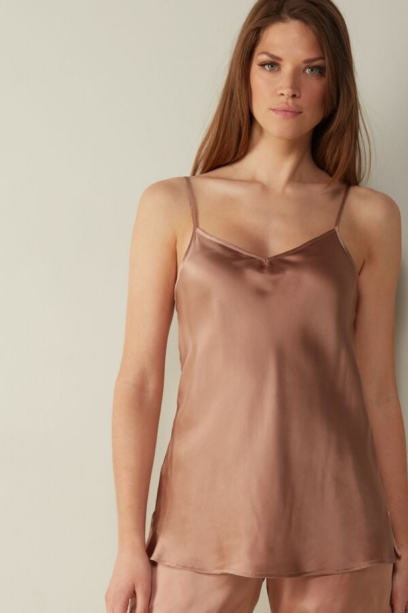 Intimissimi Silk Satin with V-neckline Tank Top Dame Lyserød | DK4352RW