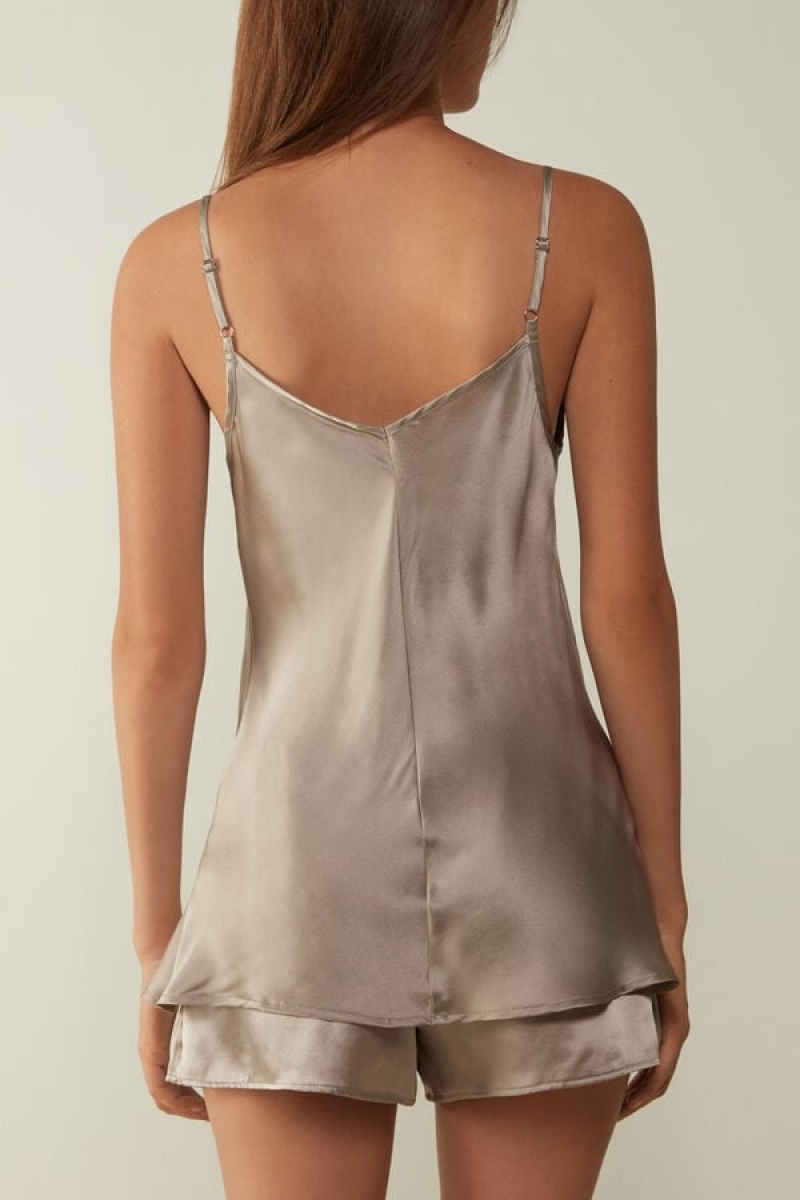 Intimissimi Silk Satin with V-neckline Tank Top Dame Beige | DK4350YU