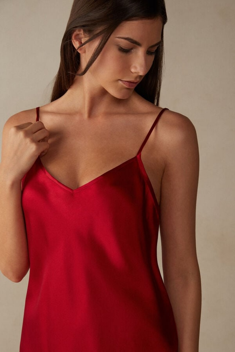 Intimissimi Silk Satin with V-neckline Tank Top Dame Rød | DK4344SO