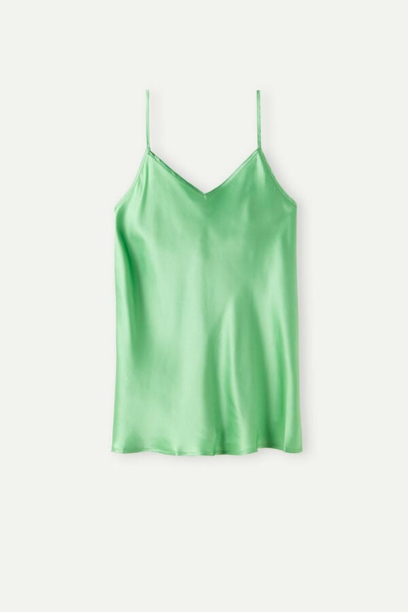 Intimissimi Silk Satin with V-neckline Tank Top Dame Mintgrønne | DK4314GL