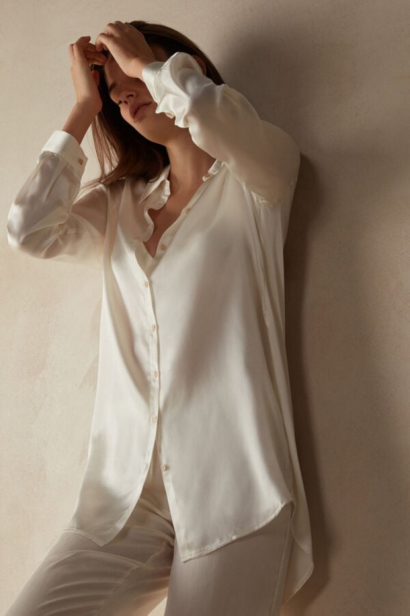 Intimissimi Silk Shirt Lange Ærmer Dame Hvide | DK4250WY