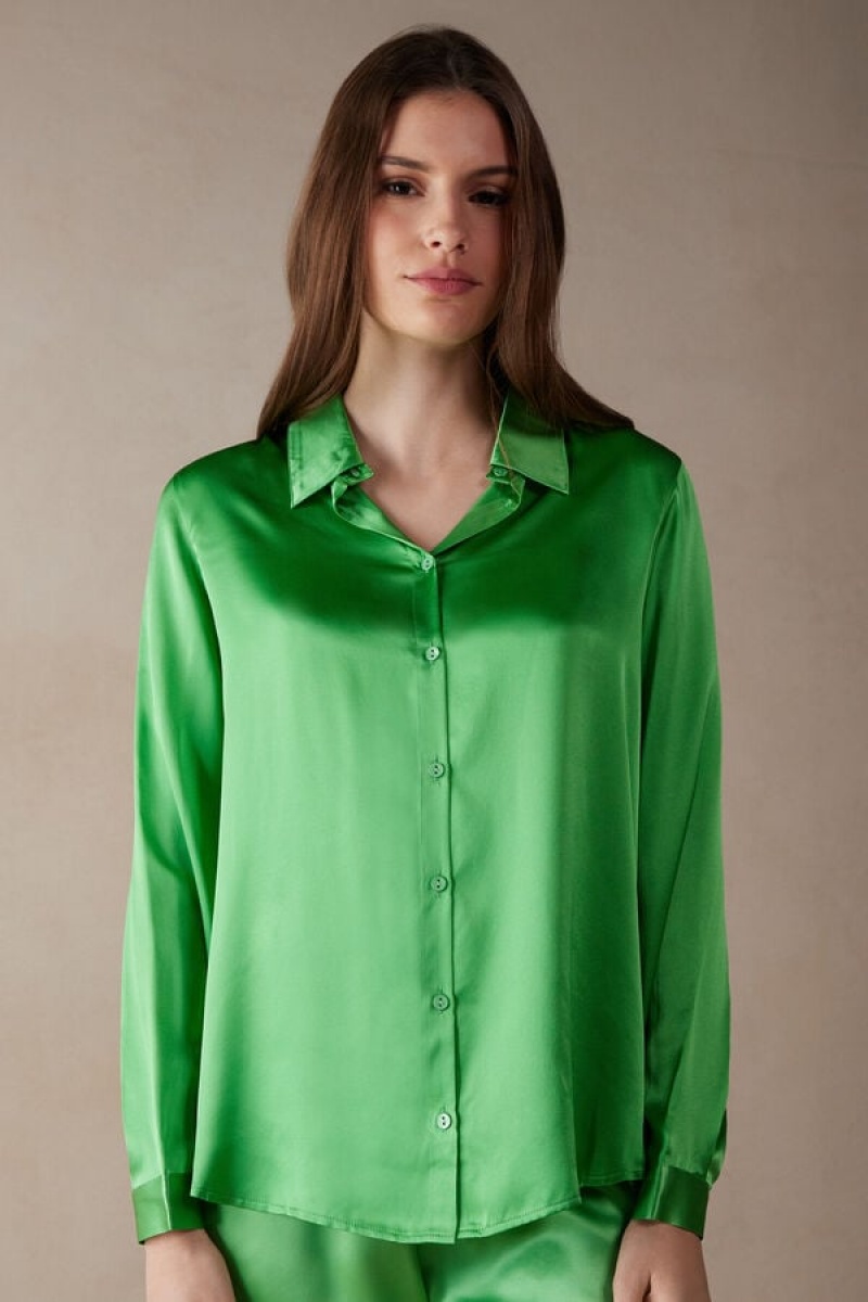 Intimissimi Silk Shirt Lange Ærmer Dame Mintgrønne | DK4221RW