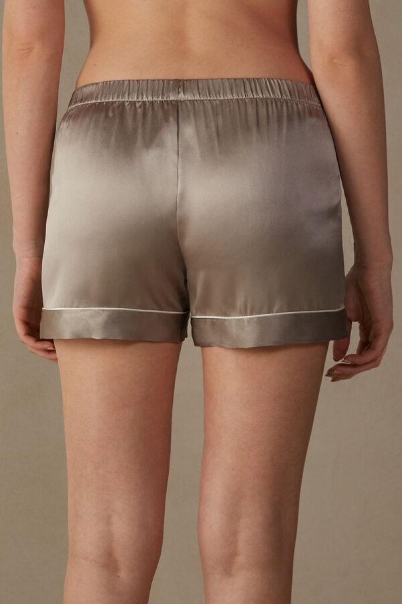 Intimissimi Silk Shorts with Contrast Trim Pyjamas Dame Beige | DK4065RW