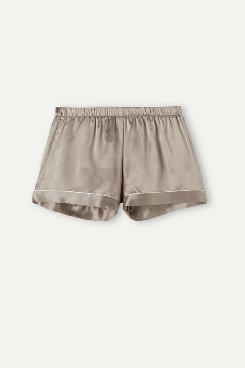 Intimissimi Silk Shorts with Contrast Trim Pyjamas Dame Beige | DK4065RW