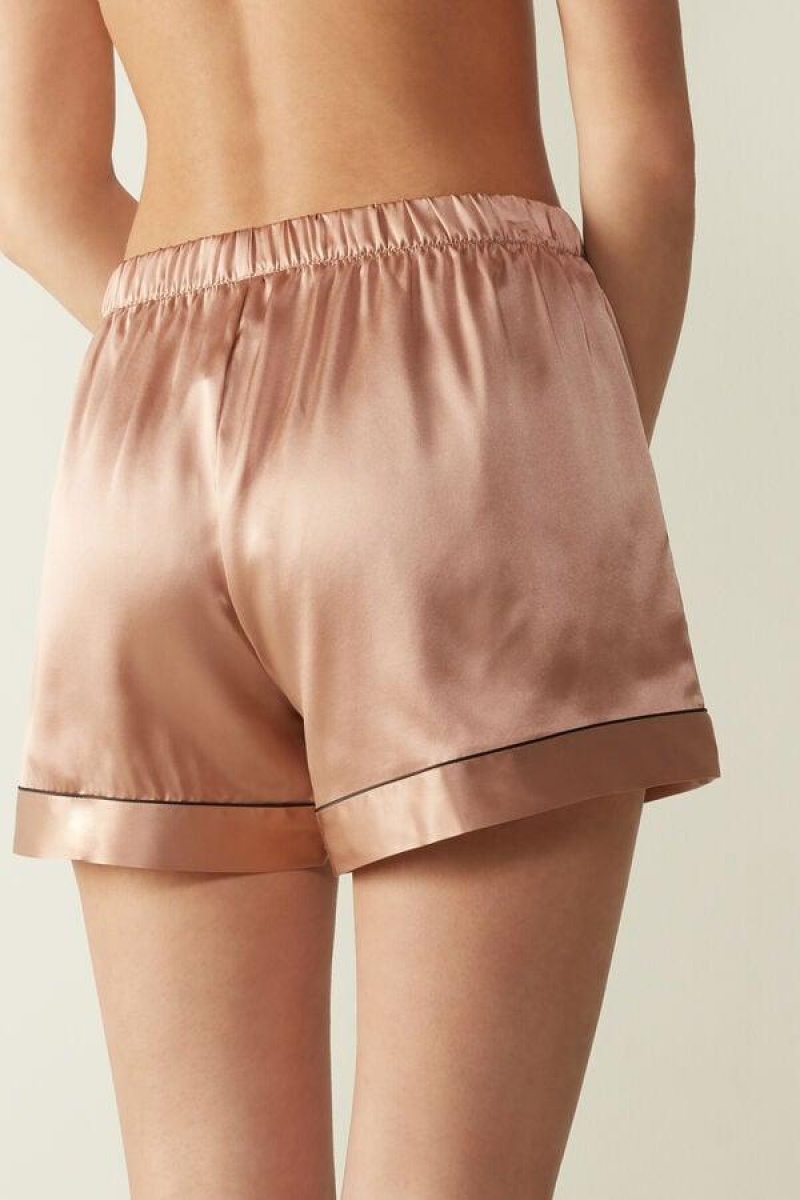 Intimissimi Silk Shorts with Contrast Trim Pyjamas Dame Lyserød | DK4061IS