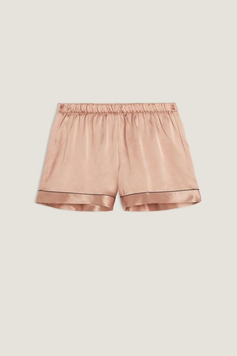 Intimissimi Silk Shorts with Contrast Trim Pyjamas Dame Lyserød | DK4061IS