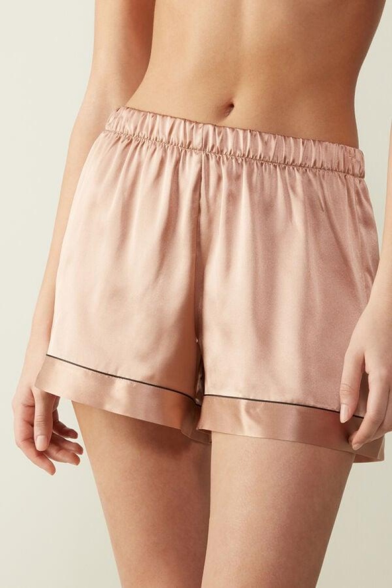 Intimissimi Silk Shorts with Contrast Trim Pyjamas Dame Lyserød | DK4061IS