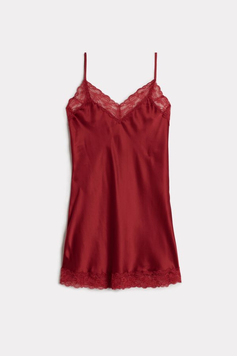 Intimissimi Silk Slip with Blonder Insert Detail Lingeri Dame Rød | DK4138PQ