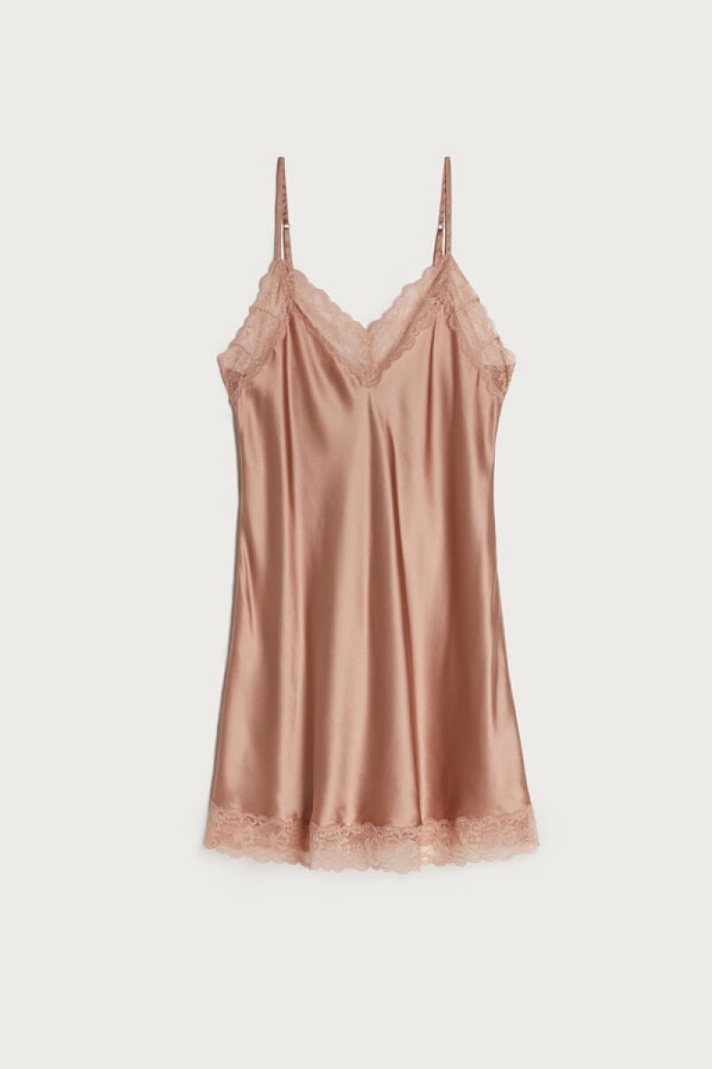 Intimissimi Silk Slip with Blonder Insert Detail Lingeri Dame Lyserød | DK4137AP