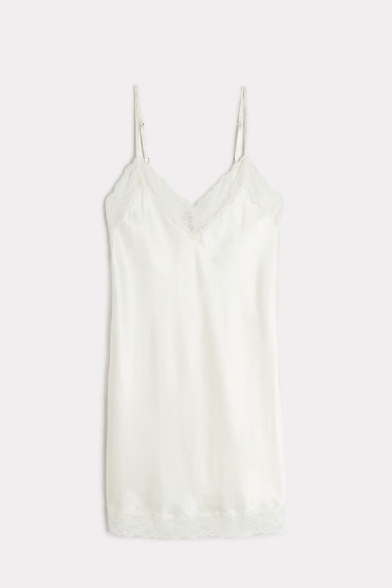 Intimissimi Silk Slip with Blonder Insert Detail Lingeri Dame Hvide | DK4136SO