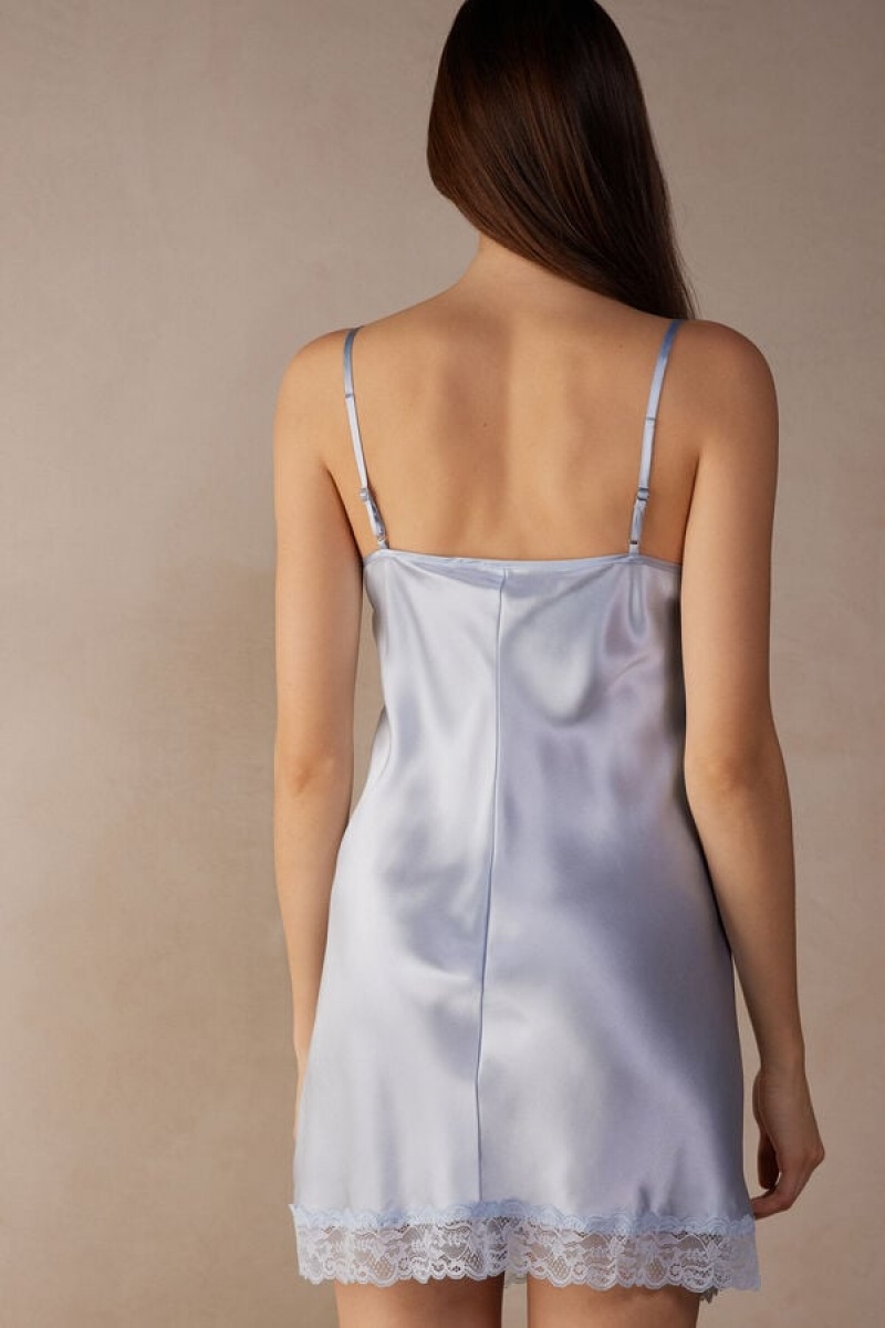 Intimissimi Silk Slip with Blonder Insert Detail Lingeri Dame Blå | DK4111PQ