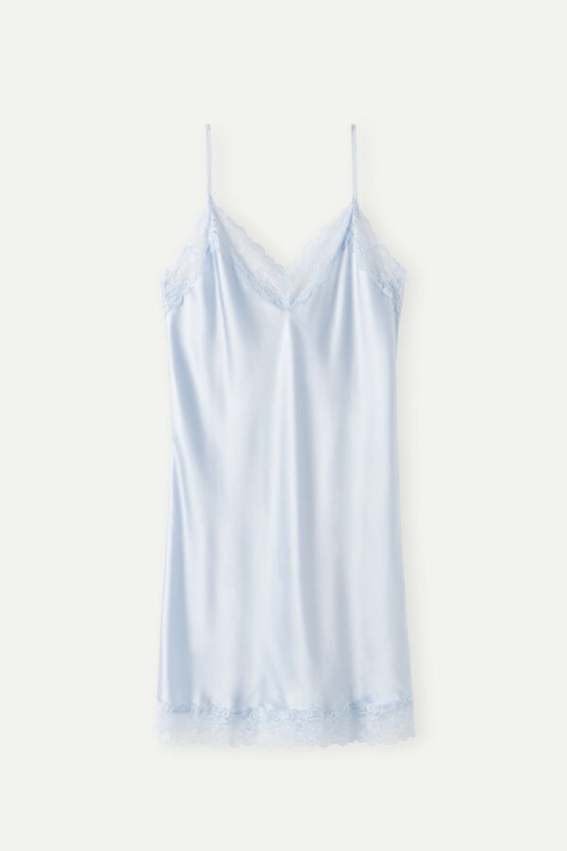 Intimissimi Silk Slip with Blonder Insert Detail Lingeri Dame Blå | DK4111PQ