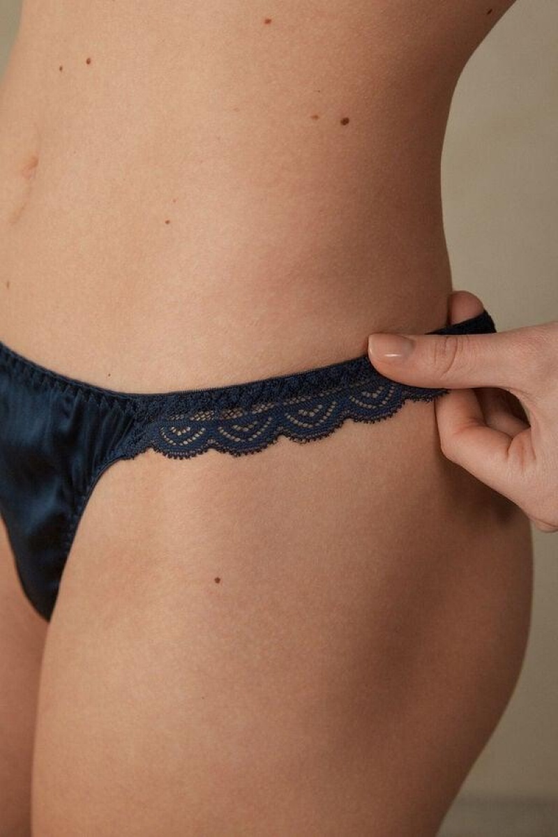 Intimissimi Silk and Blonder G-String Trusser Dame Blå | DK3770FM