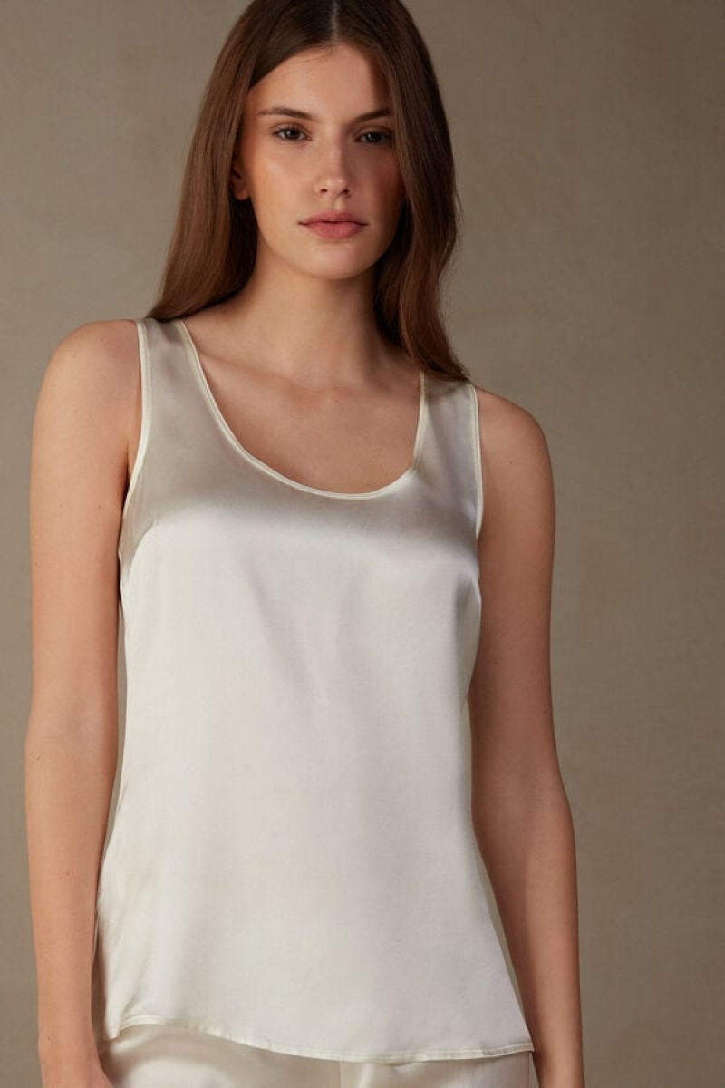 Intimissimi Silk and Modal Tank Top Dame Hvide | DK4342FM