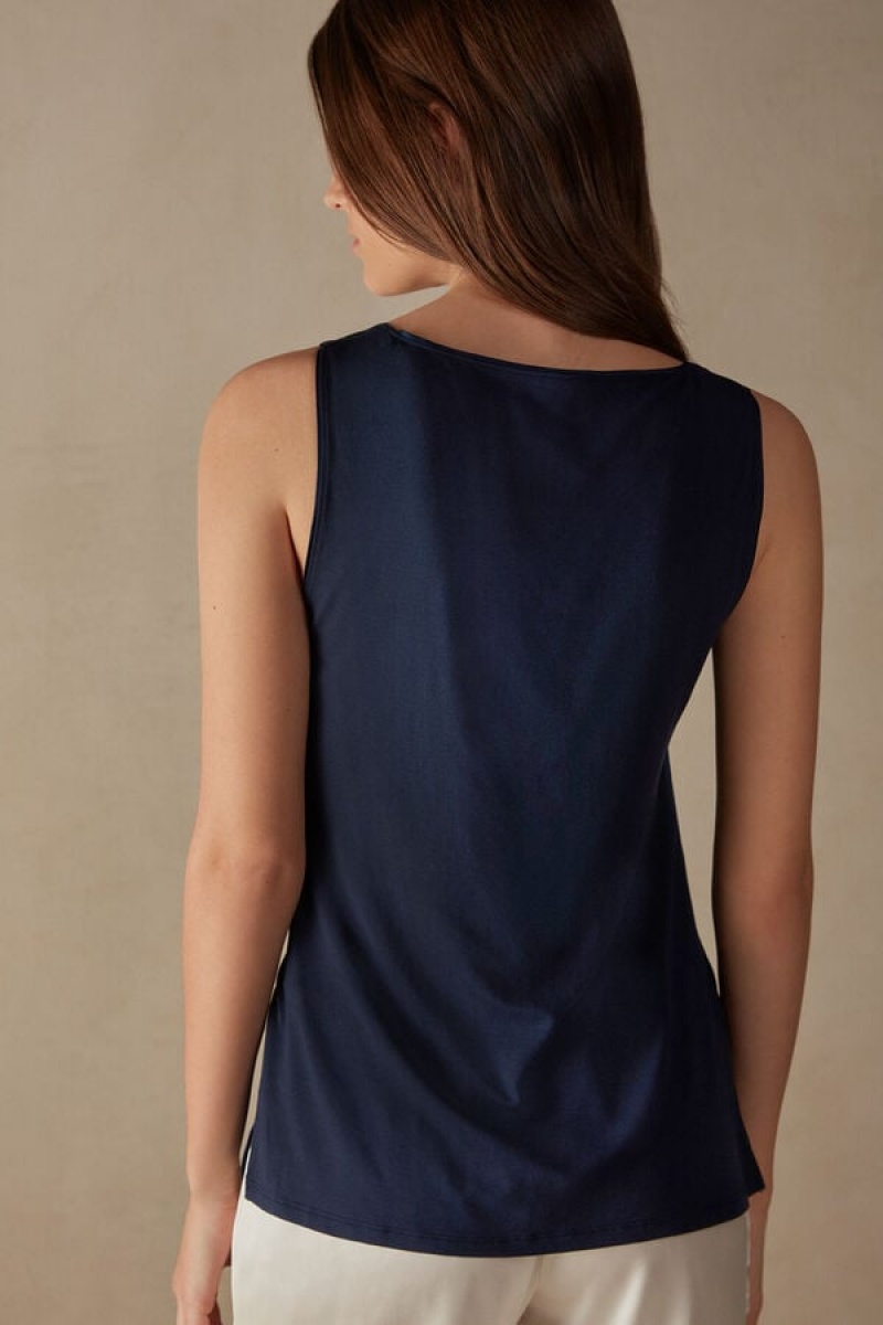 Intimissimi Silk and Modal Tank Top Dame Blå | DK4339HK