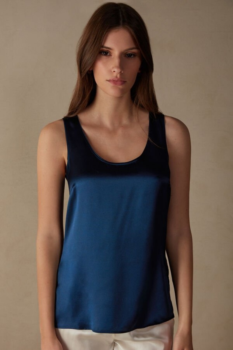 Intimissimi Silk and Modal Tank Top Dame Blå | DK4339HK