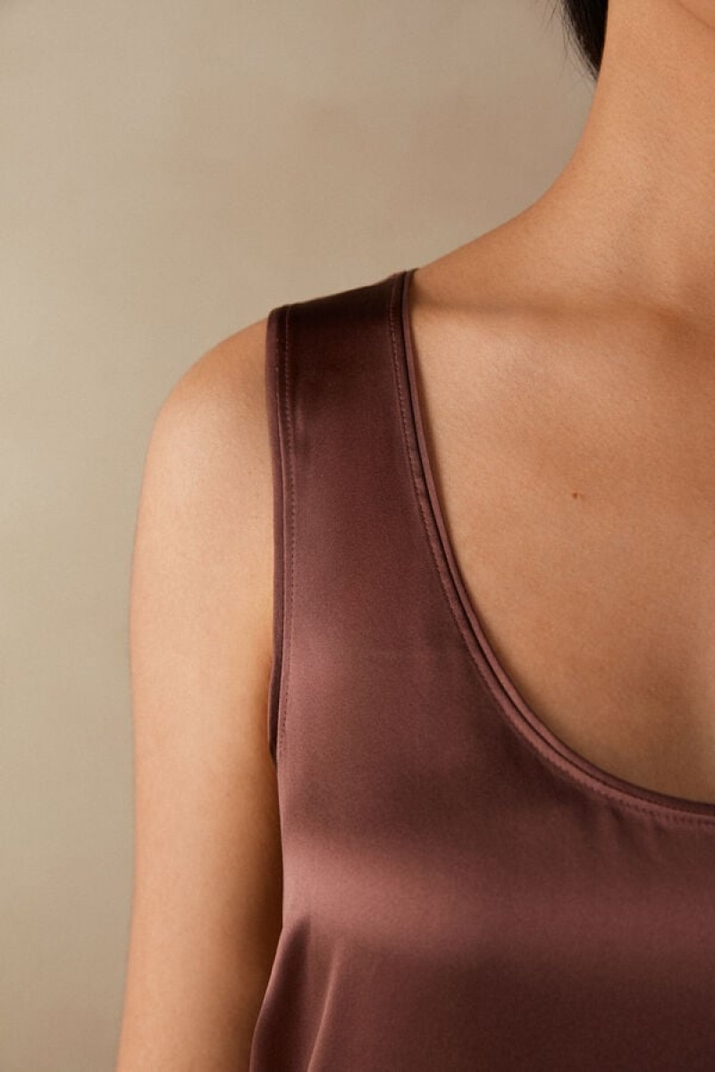 Intimissimi Silk and Modal Tank Top Dame Brune | DK4329MA