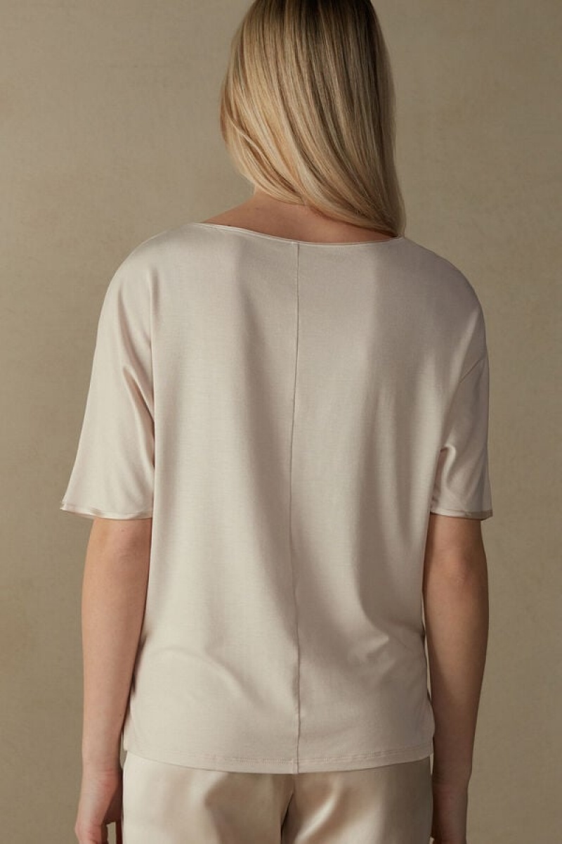 Intimissimi Silk and Modal Top Short Sleeve Dame Lyserød | DK4201NB