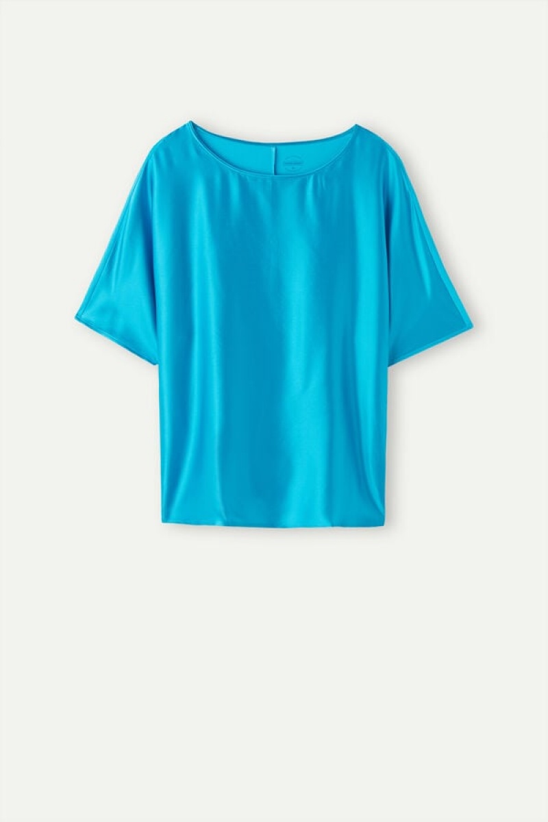 Intimissimi Silk and Modal Top Short Sleeve Dame Turkis | DK4195TV